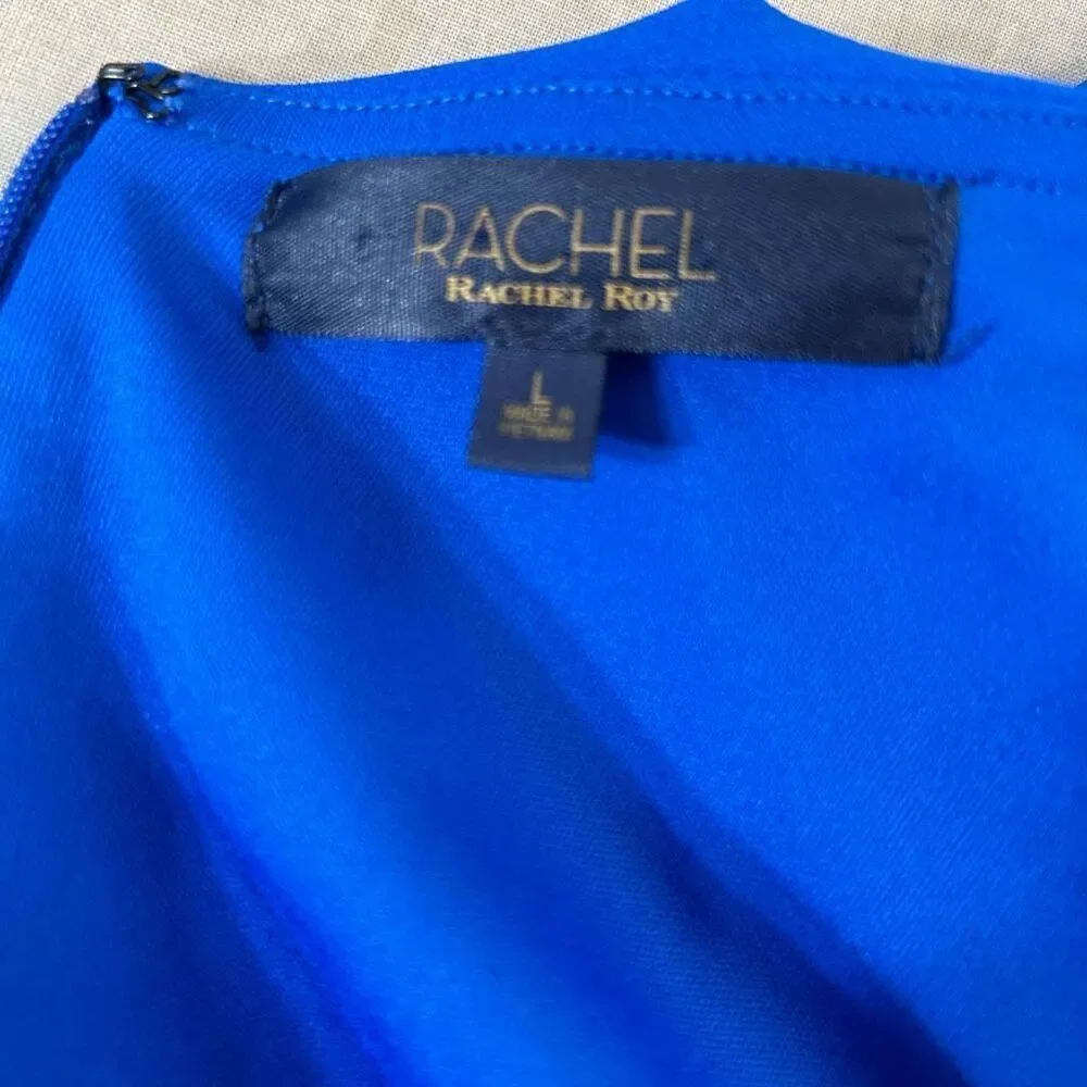 Rachel Roy Cold Shoulder blue flounce pencil Dress Size Large